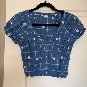Madewell Blue Floral Embroidered Cotton Women's Top size 00